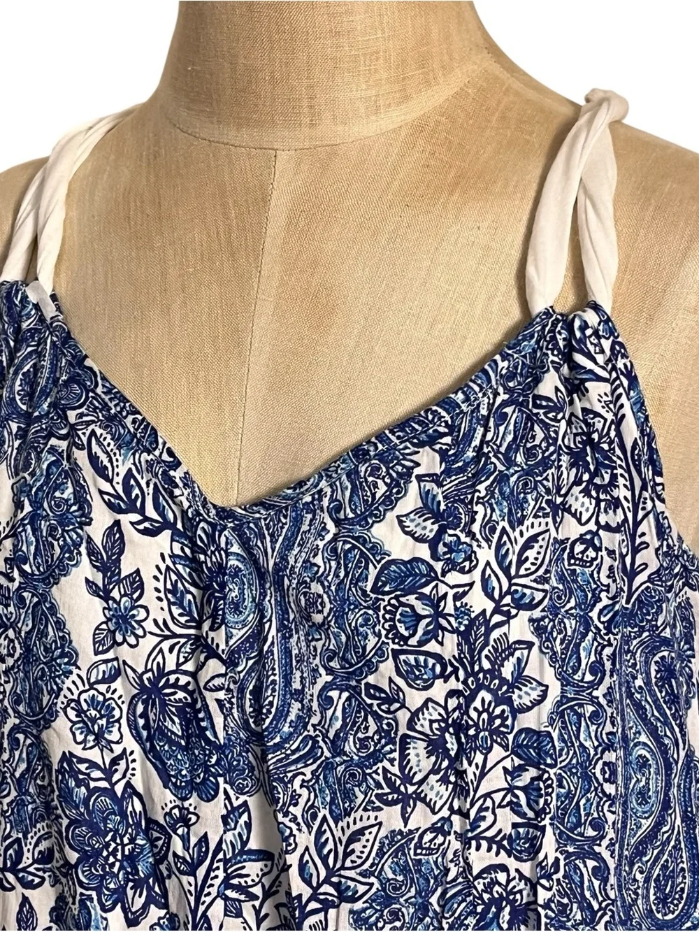 Garnet Hill Cotton Gauze Cover Up Maxi Midi Crinkle Sundress Dress Print — PM - Picture 2 of 13